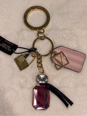 Victoria's Secret Gold Hardware Key & Card Holder Charm with Pink Stripes